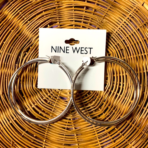 Nine West Silver Tone Rihanna Ariana Grande Inspired Big Hoop Earrings Wife Gift - Picture 1 of 8